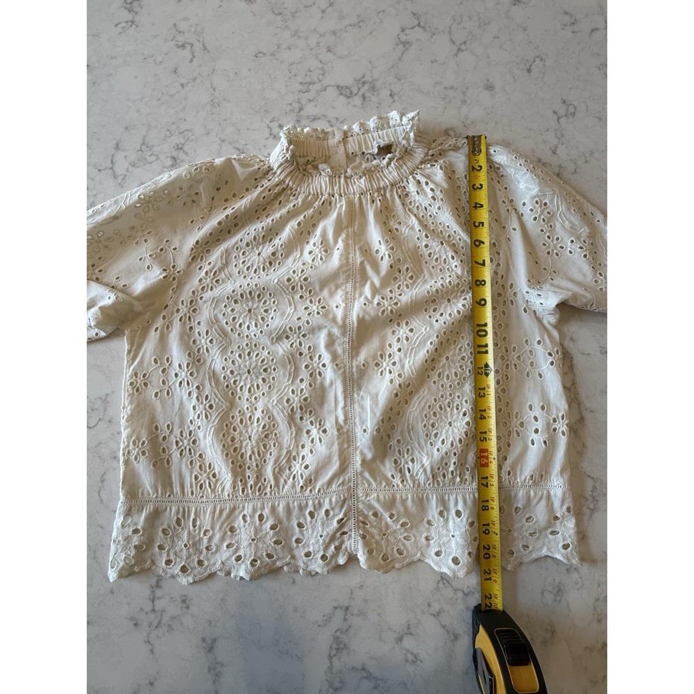 Jennifer & Grace Blouse • Cropped Embroidered Eyelet Long Sleeve Ivory • Medium - Picture 7 of 10
